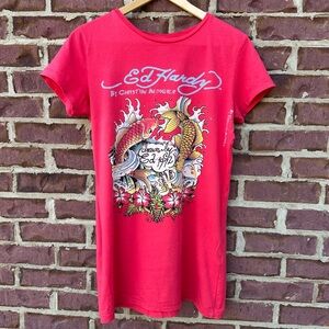 Ed Hardy by Christian Au Digier Shirt Womens Large Twin Japanese Koi Fish